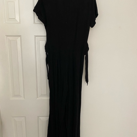 Low cut button down black lucca couture jumpsuit with tie details small - Picture 2 of 7